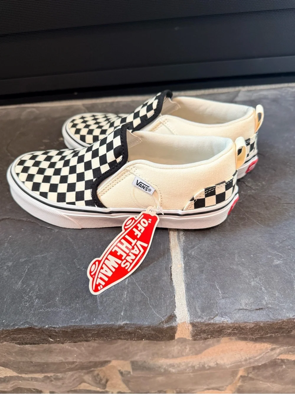 Vans Classic Checkerboard Slip On Sneakers Youth Size 5 Black White